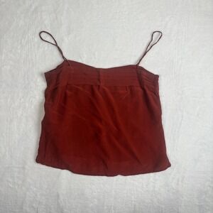 Condor Maroon Silk Pintuck Detail Back Button Spaghetti Strap Cami Top Women 7/8